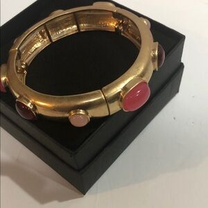 Natasha couture gold tone stretchy bangle bracelet with pink dark red stones new